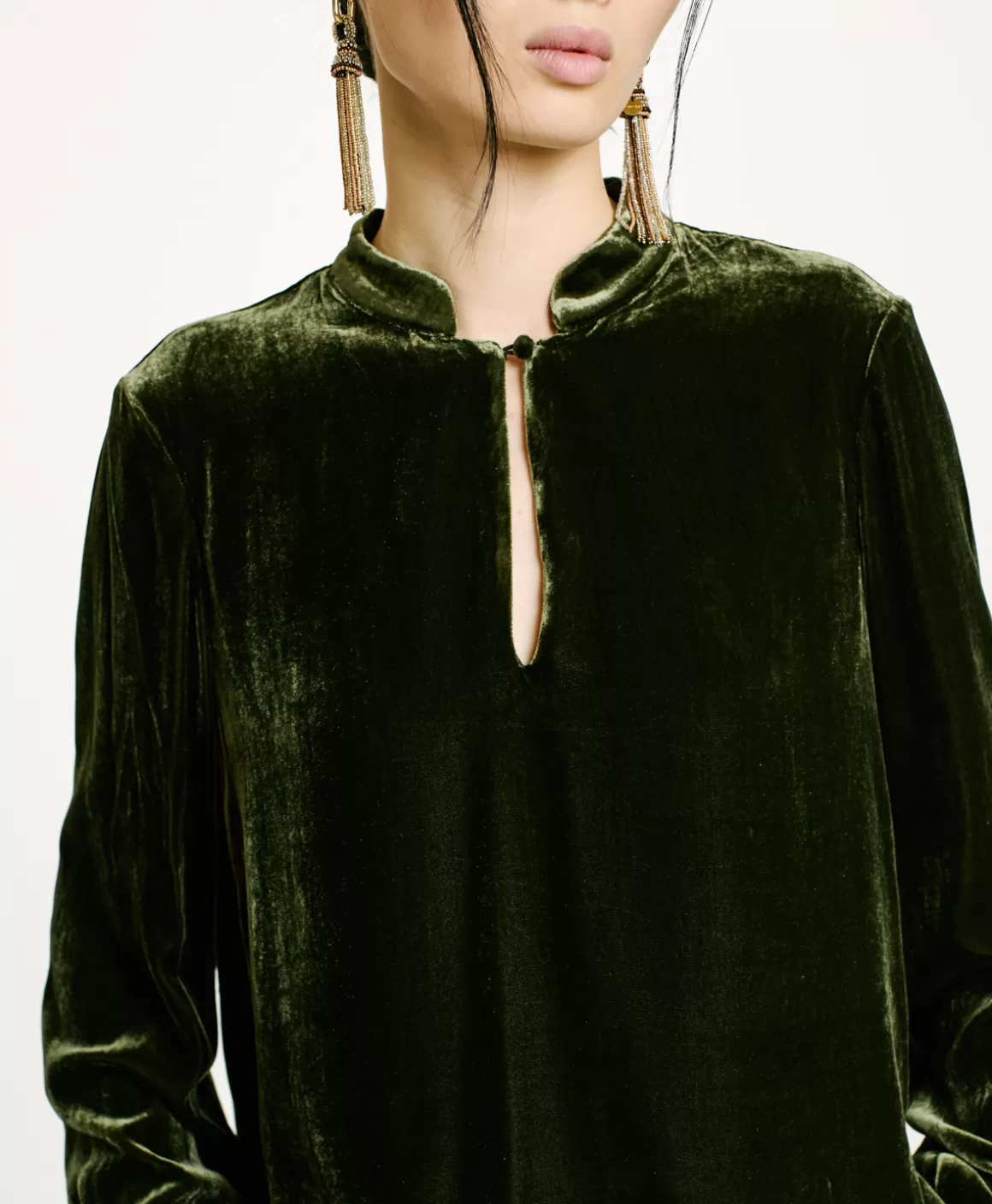 BLOUSE AISU EN VELOURS MÉLANGE DE SOIE LISSE - VERT MATCHA*Momoni Outlet