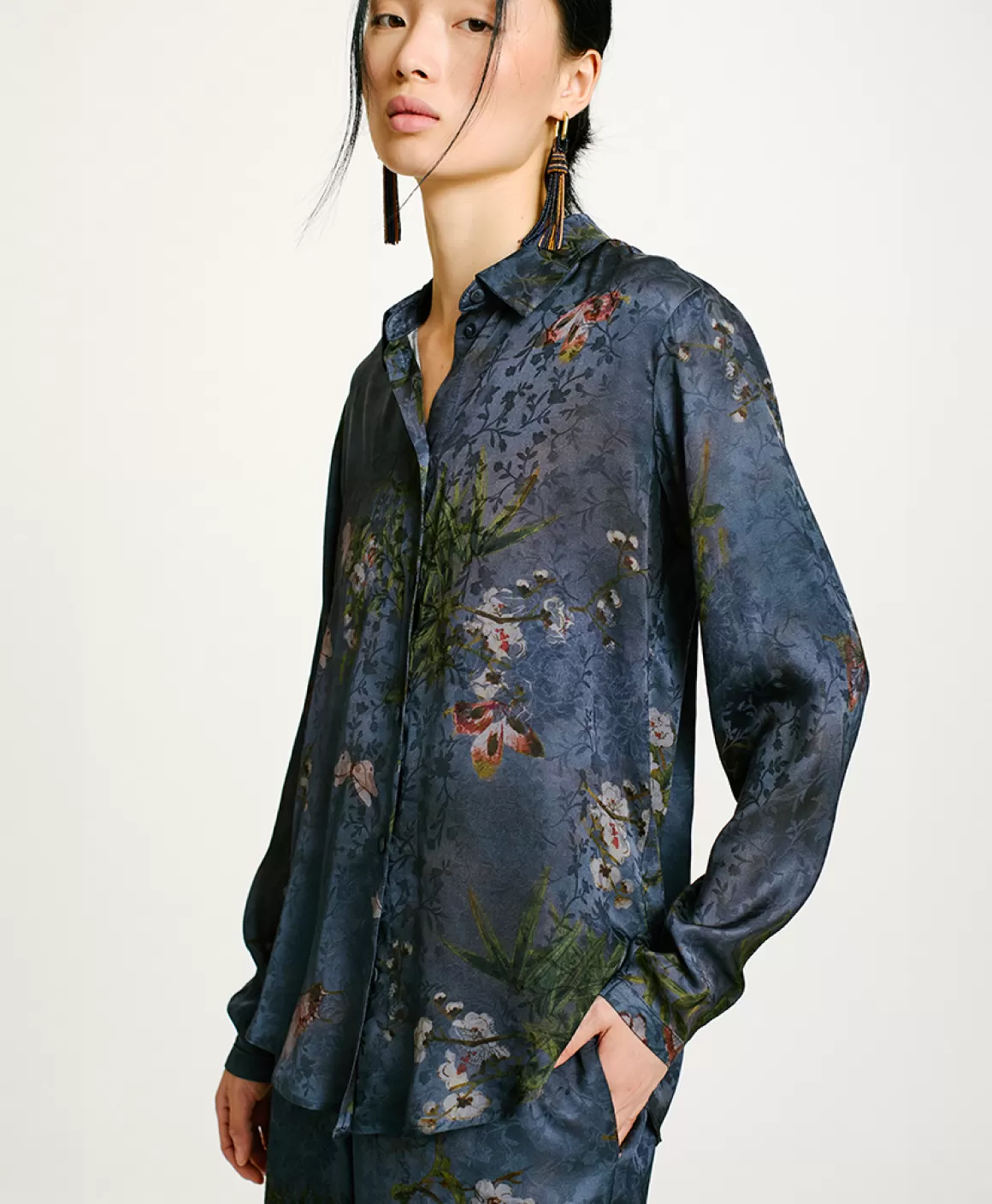 CHEMISIER MEUDON EN VISCOSE JACQUARD IMPRIMÉE - MULTICOLORE GRIS POUSSIÉREUX*Momoni Outlet