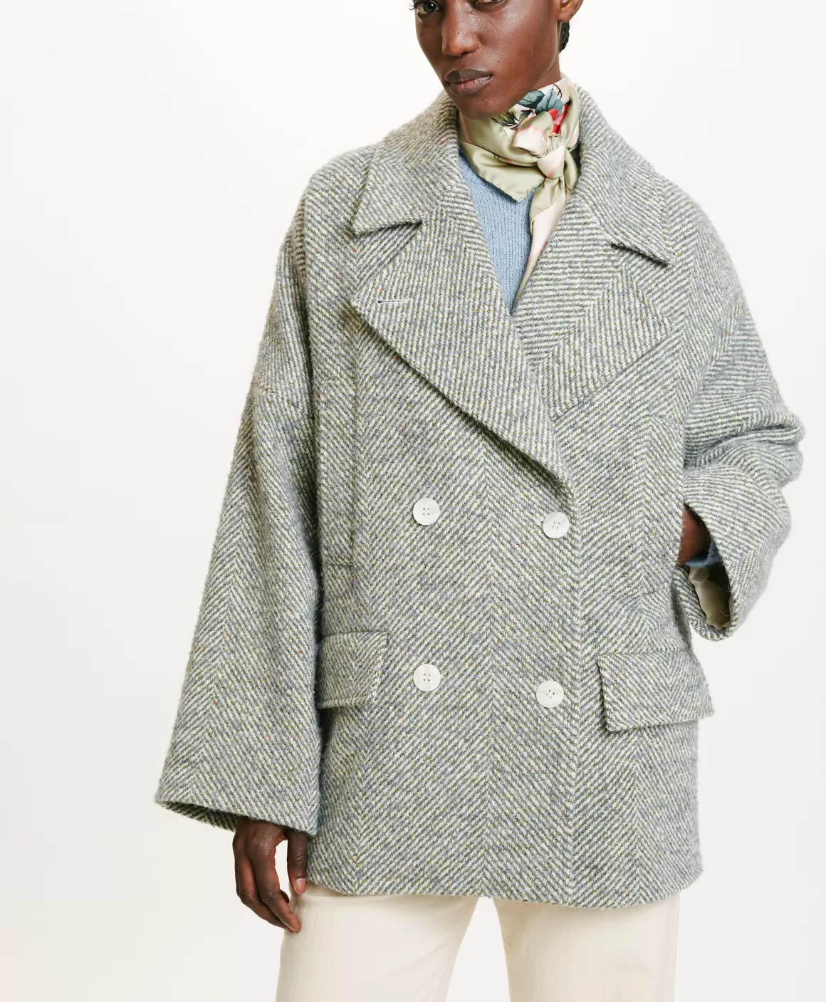 MANTEAU ICHIKA BIS EN CHEVRON BICOLORE - CÉRULÉEN MULTICOLORE*Momoni Hot