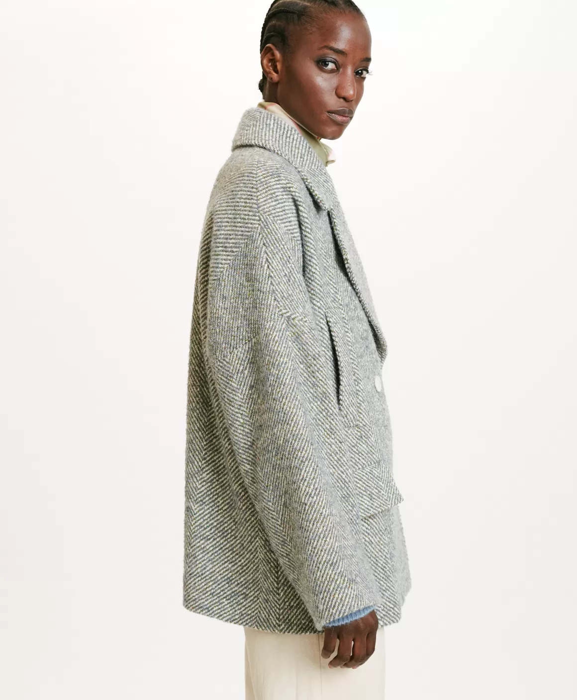 MANTEAU ICHIKA BIS EN CHEVRON BICOLORE - CÉRULÉEN MULTICOLORE*Momoni Hot
