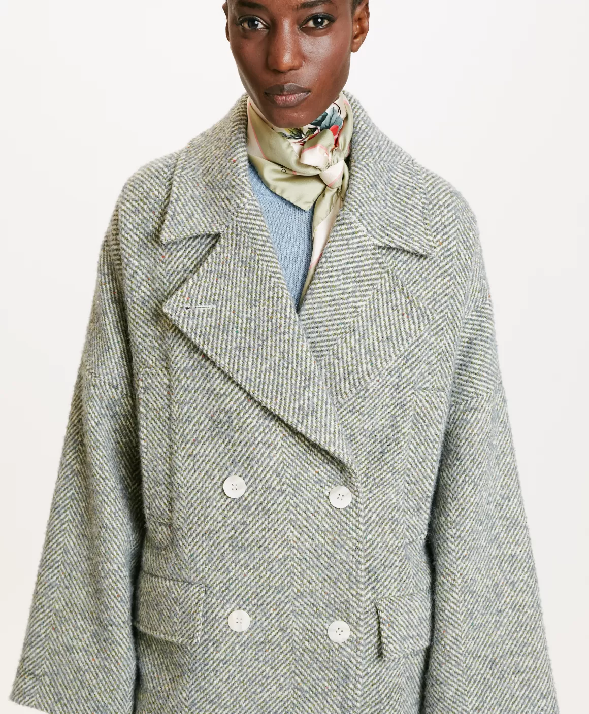 MANTEAU ICHIKA BIS EN CHEVRON BICOLORE - CÉRULÉEN MULTICOLORE*Momoni Hot