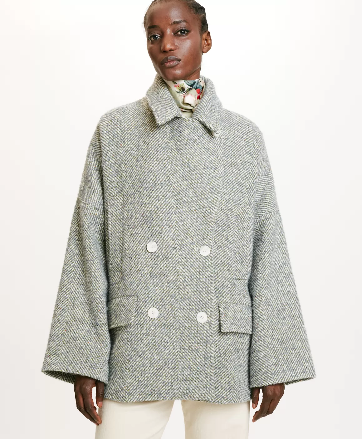 MANTEAU ICHIKA BIS EN CHEVRON BICOLORE - CÉRULÉEN MULTICOLORE*Momoni Hot