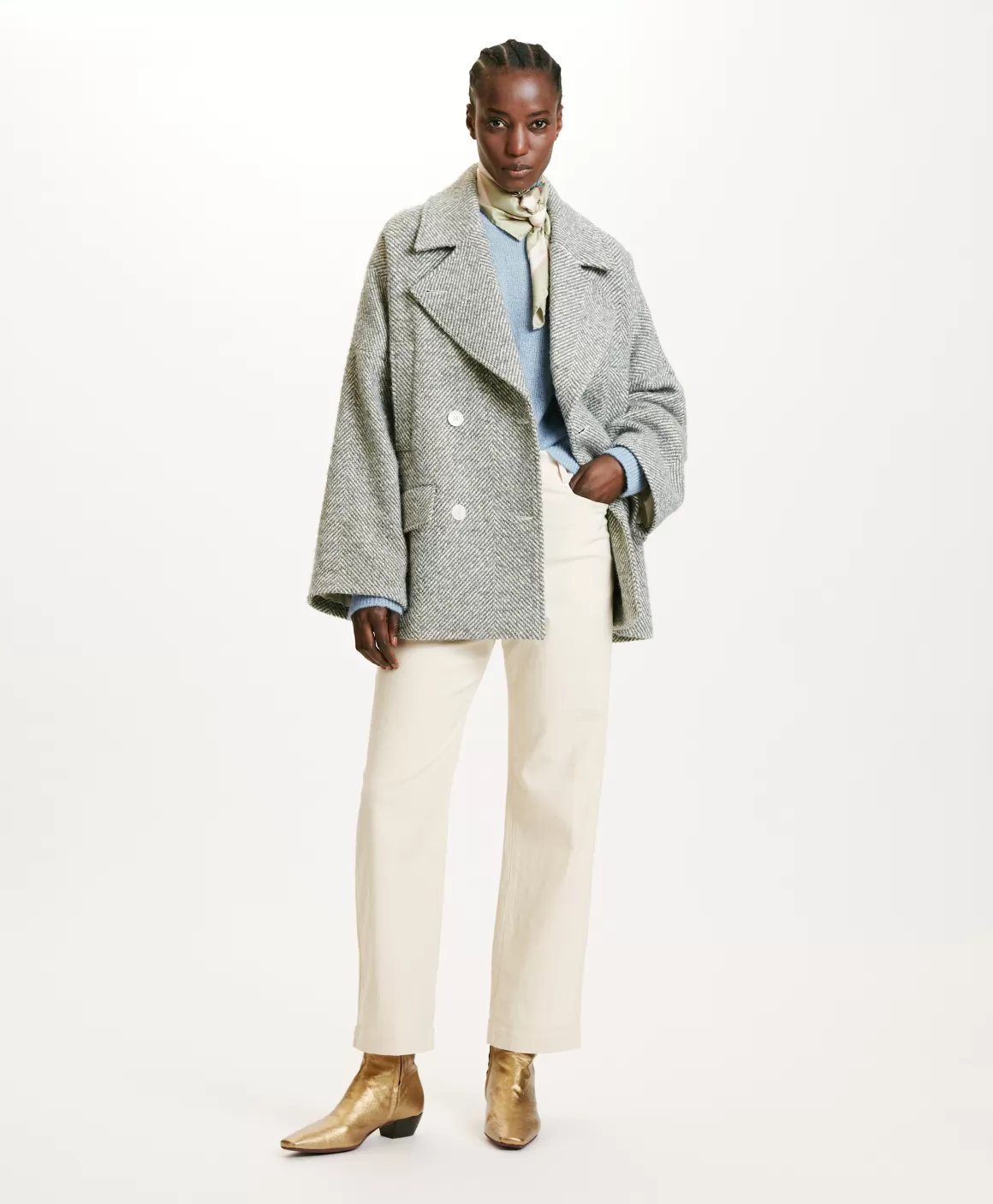MANTEAU ICHIKA BIS EN CHEVRON BICOLORE - CÉRULÉEN MULTICOLORE*Momoni Hot