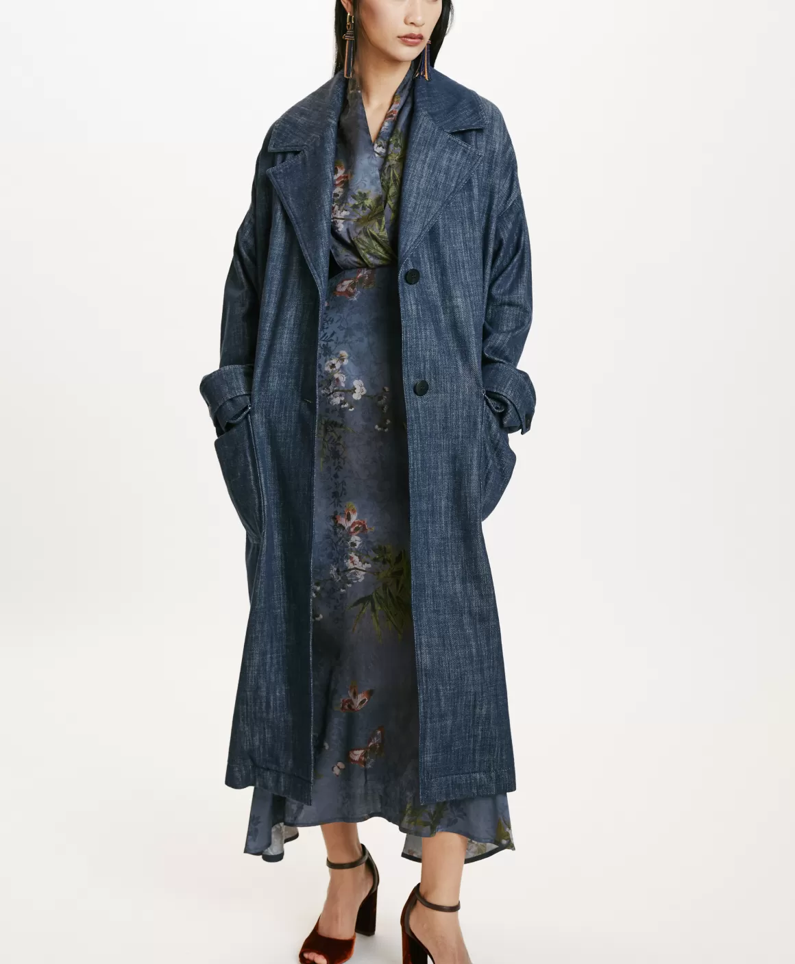 MANTEAU JUNKO EN DENIM COULEUR FERME - BLEU JEAN*Momoni Store