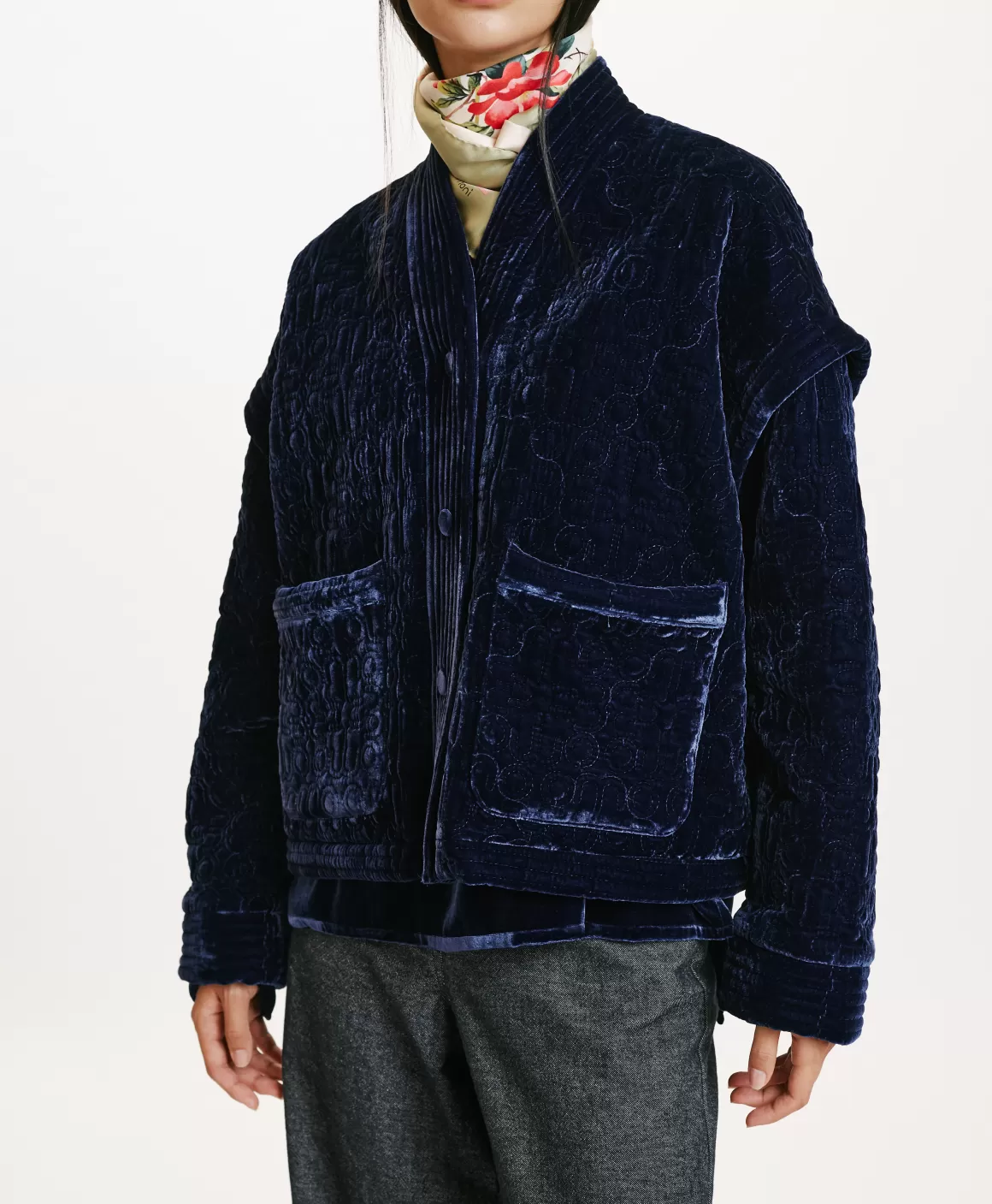 MANTEAU KUMA EN VELOURS MÉLANGE DE SOIE MATELASSÉ - *Momoni New