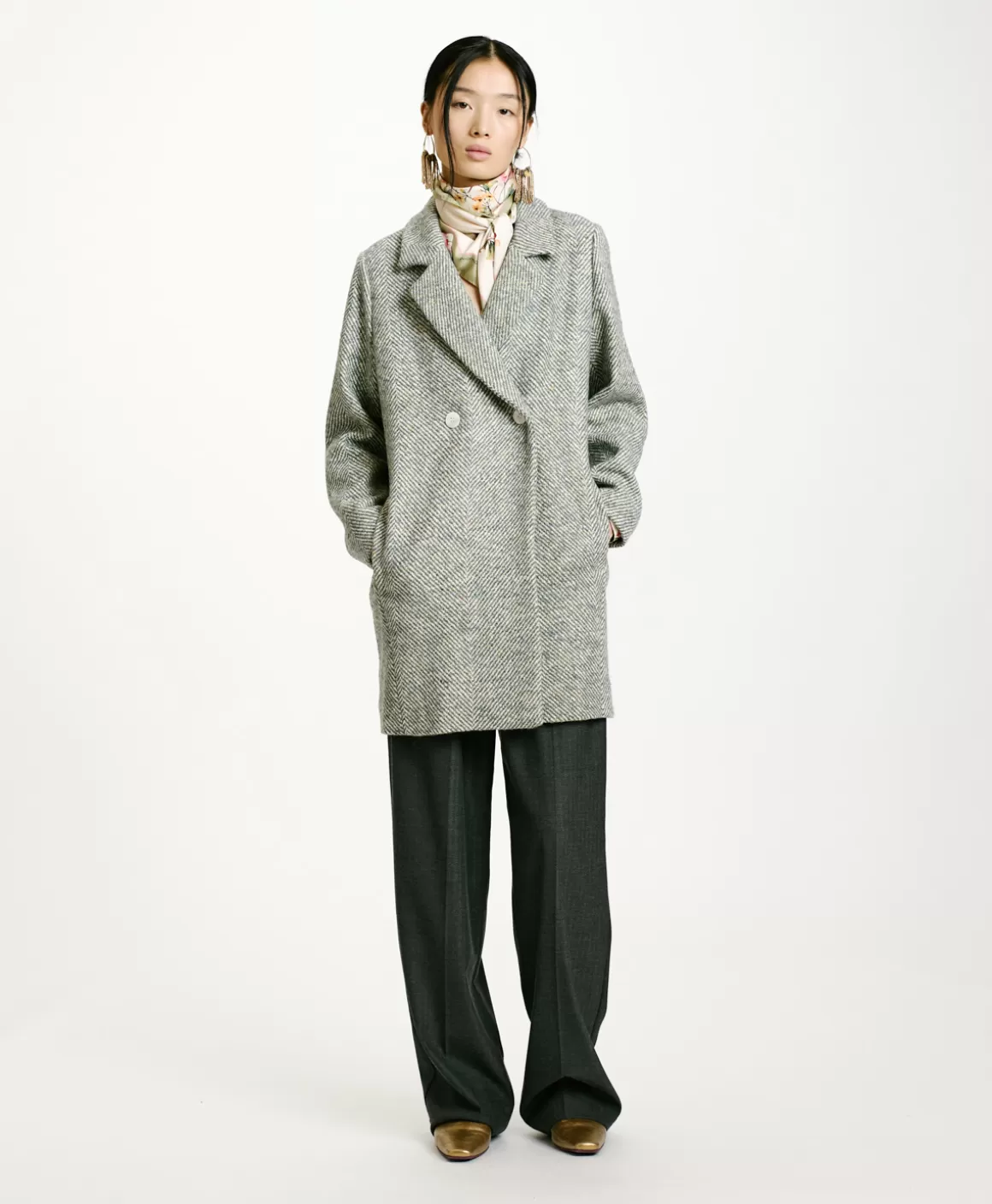MANTEAU SHIBA EN CHEVRON BICOLORE - CÉRULÉEN MULTICOLORE*Momoni Best