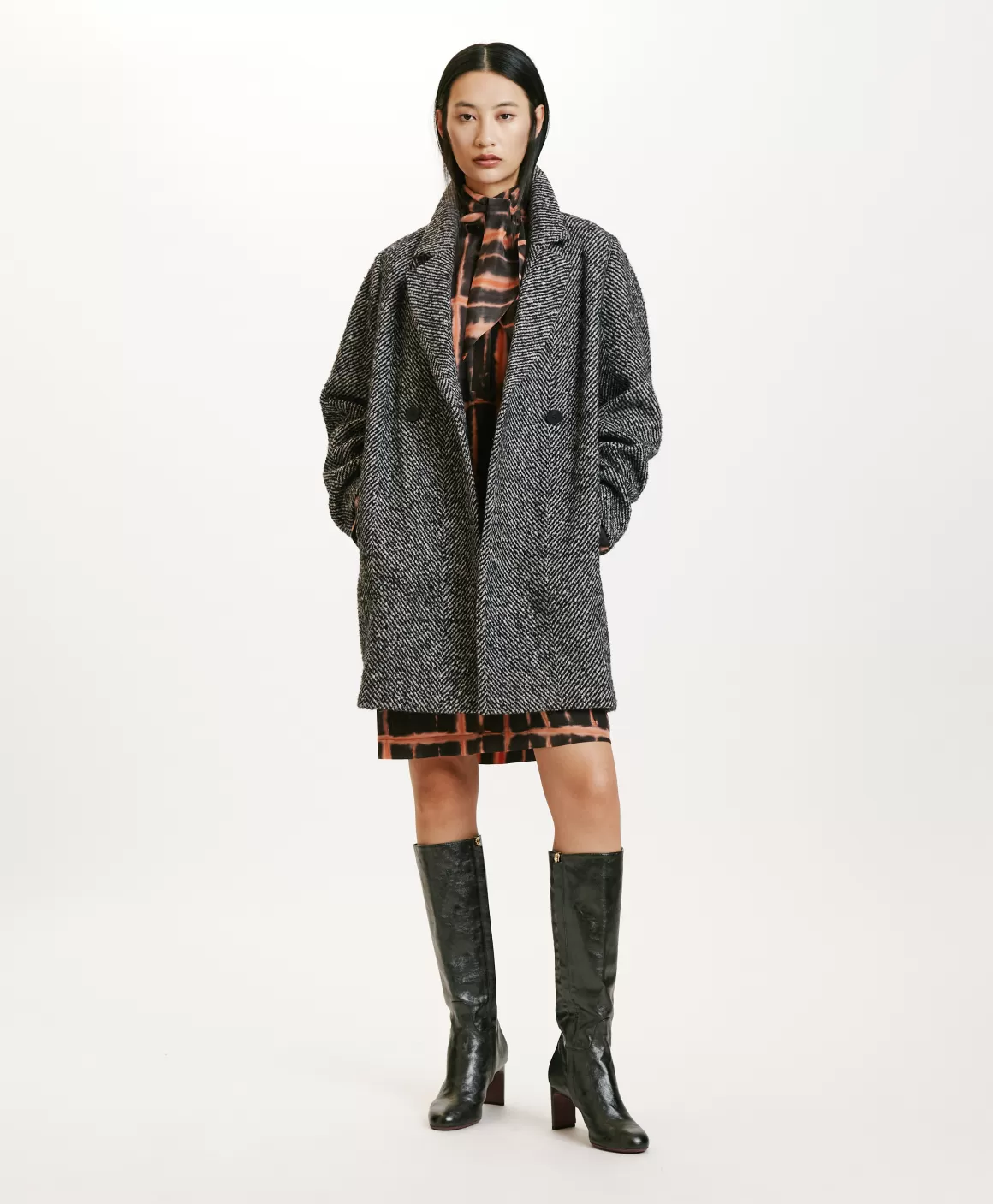 MANTEAU SHIBA EN CHEVRON BICOLORE - NOIR MULTICOLORE*Momoni Outlet
