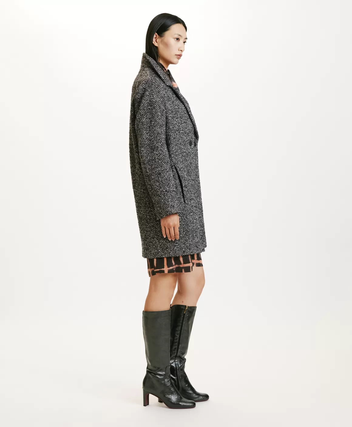 MANTEAU SHIBA EN CHEVRON BICOLORE - NOIR MULTICOLORE*Momoni Outlet
