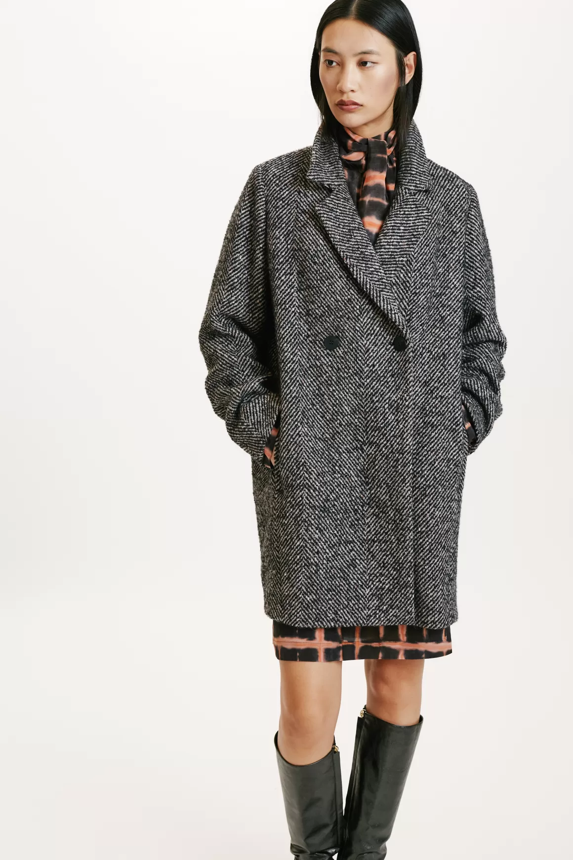 MANTEAU SHIBA EN CHEVRON BICOLORE - NOIR MULTICOLORE*Momoni Outlet