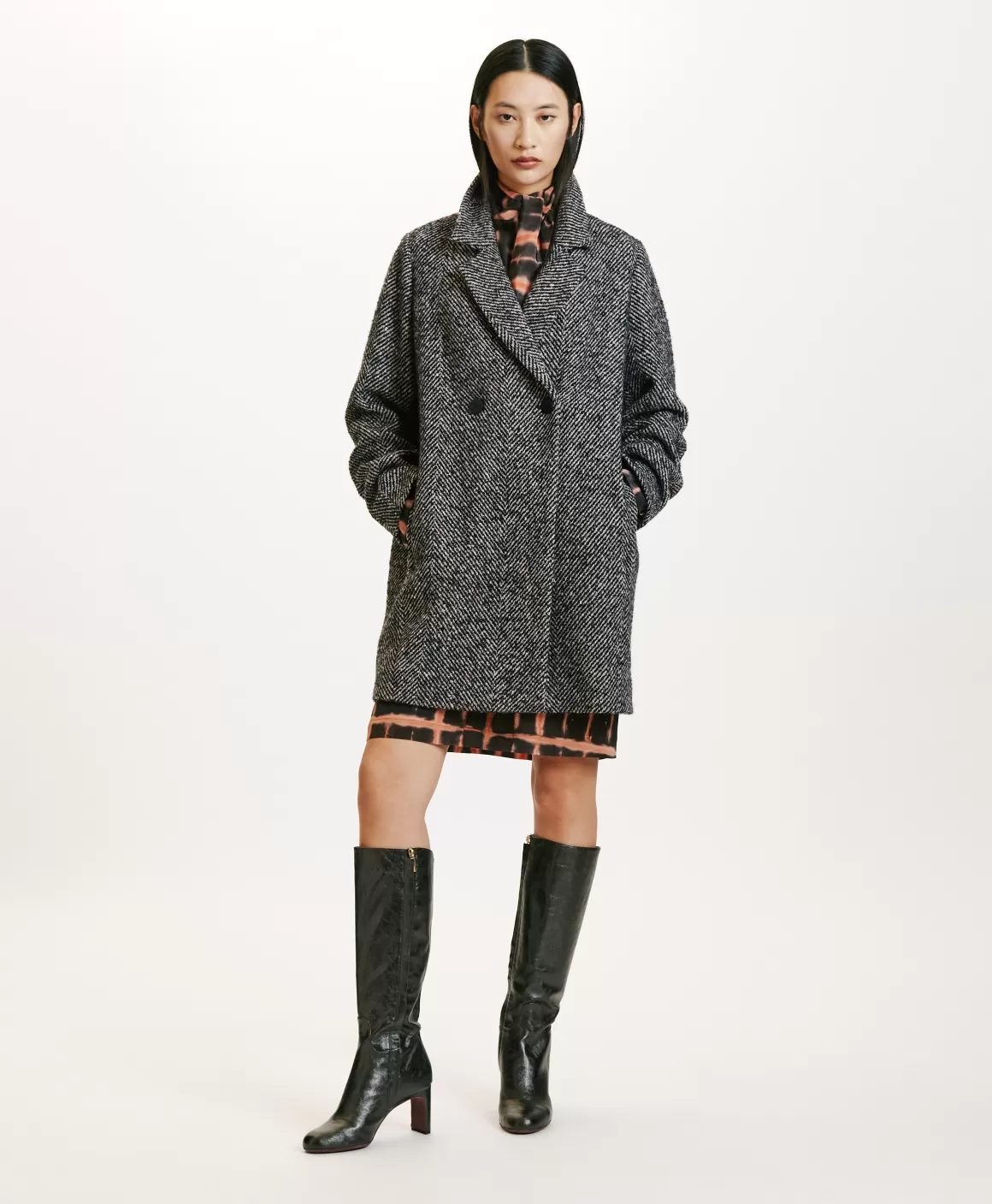 MANTEAU SHIBA EN CHEVRON BICOLORE - NOIR MULTICOLORE*Momoni Outlet