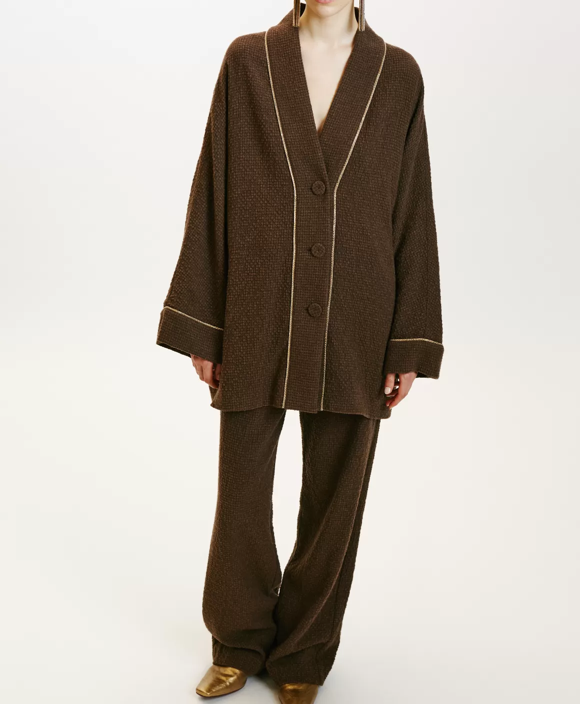 MANTEAU TARA EN PIED-DE-POULE SEERSUCKER - CACAO MULTICOLORE*Momoni Shop
