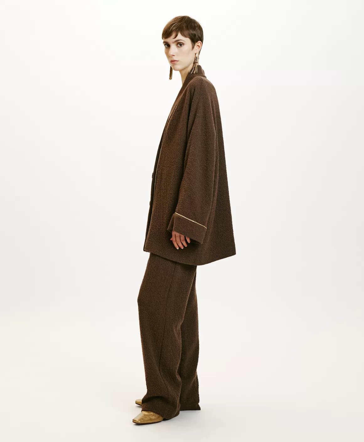MANTEAU TARA EN PIED-DE-POULE SEERSUCKER - CACAO MULTICOLORE*Momoni Shop