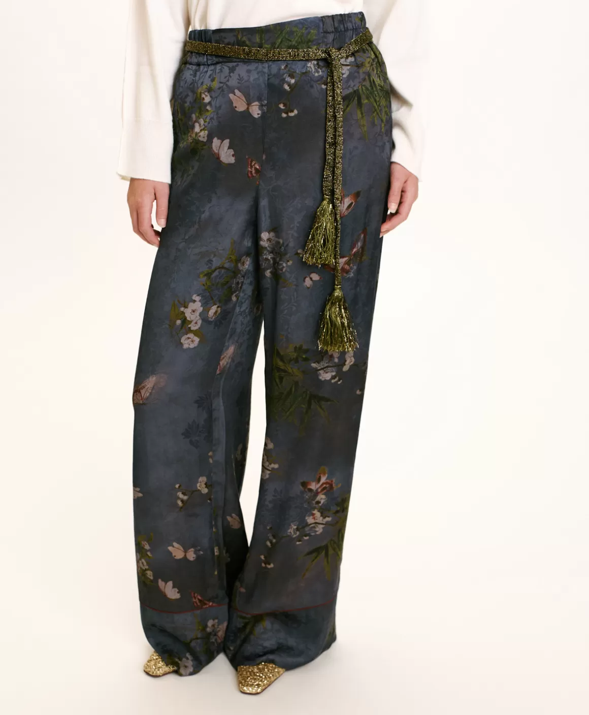 PANTALON DAIKI EN VISCOSE JACQUARD IMPRIMÉE - MULTICOLORE GRIS POUSSIÉREUX*Momoni Best Sale
