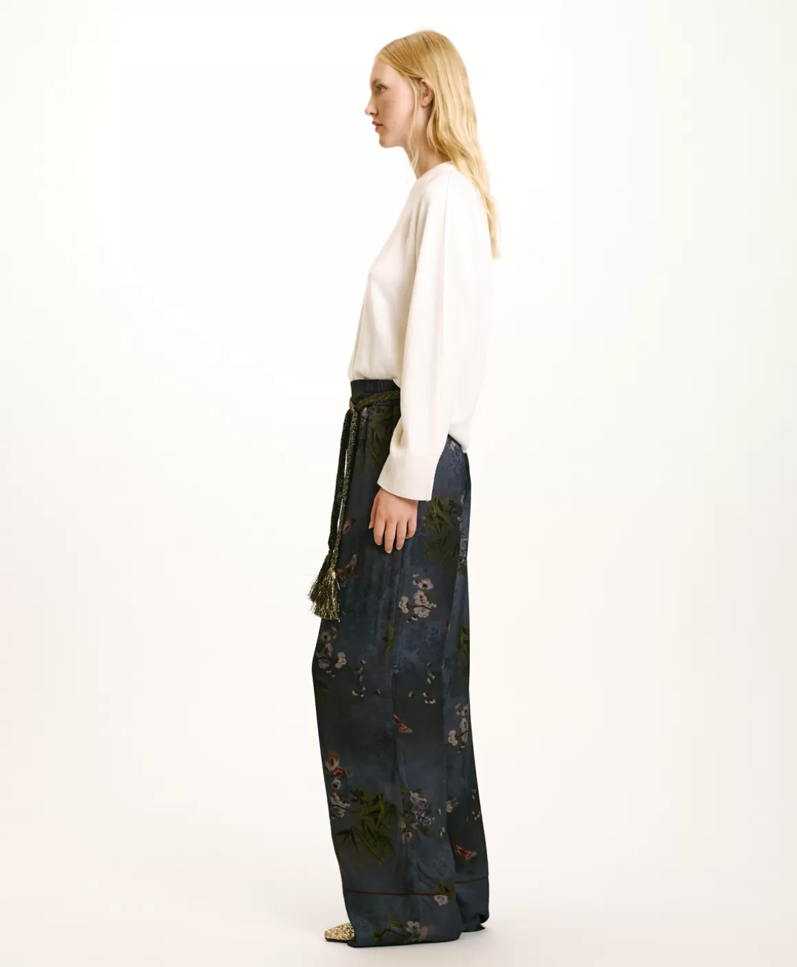 PANTALON DAIKI EN VISCOSE JACQUARD IMPRIMÉE - MULTICOLORE GRIS POUSSIÉREUX*Momoni Best Sale
