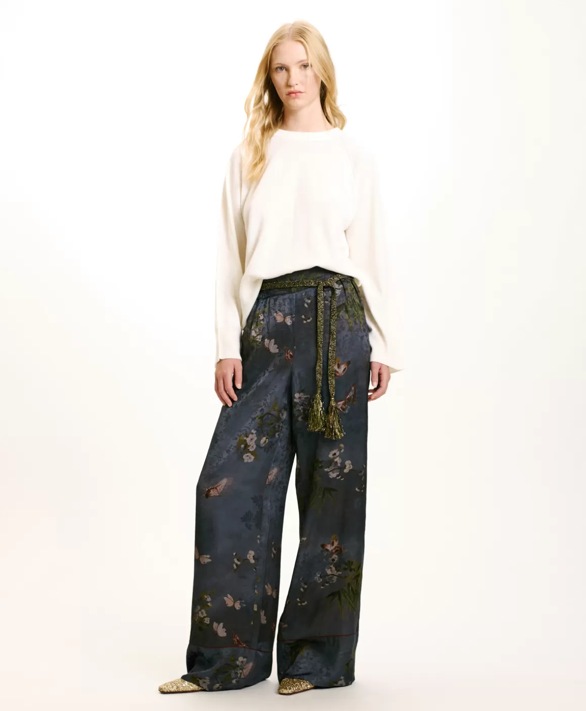 PANTALON DAIKI EN VISCOSE JACQUARD IMPRIMÉE - MULTICOLORE GRIS POUSSIÉREUX*Momoni Best Sale