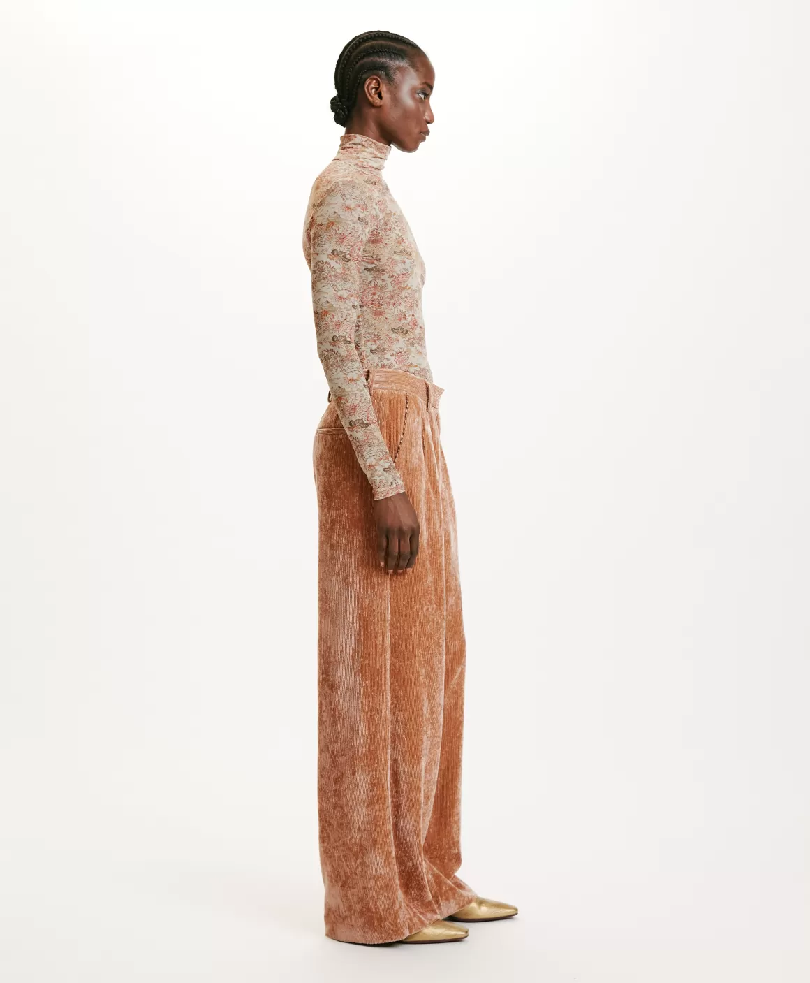 PANTALON KYOTO EN VELOURS STRETCH BICOLORE - *Momoni Clearance