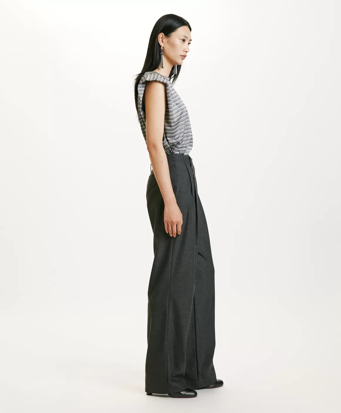 PANTALON SORAI EN CHEVRON VISCOSE LAINE STRETCH - GRIS CHARBON*Momoni Best