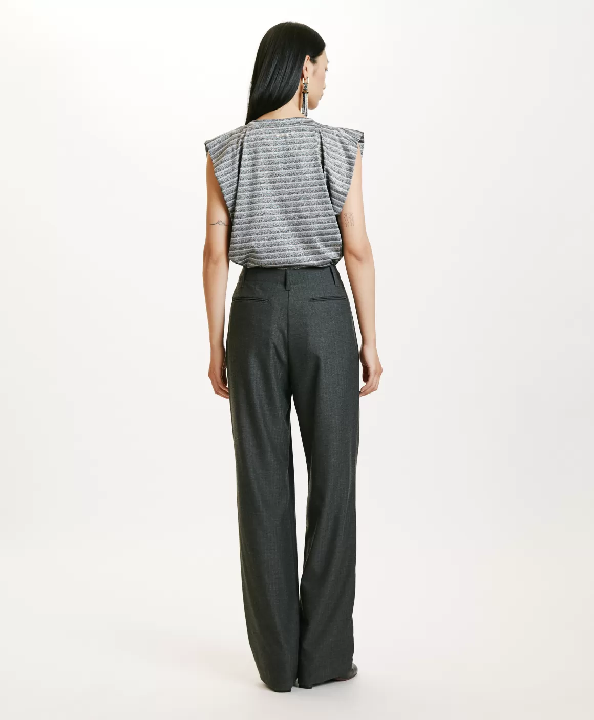 PANTALON SORAI EN CHEVRON VISCOSE LAINE STRETCH - GRIS CHARBON*Momoni Best