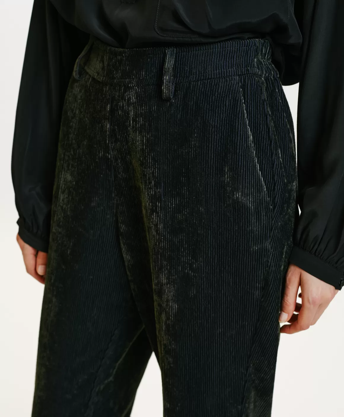 PANTALON VISCHIO EN VELOURS STRETCH BICOLORE - GRIS CHARBON*Momoni Clearance