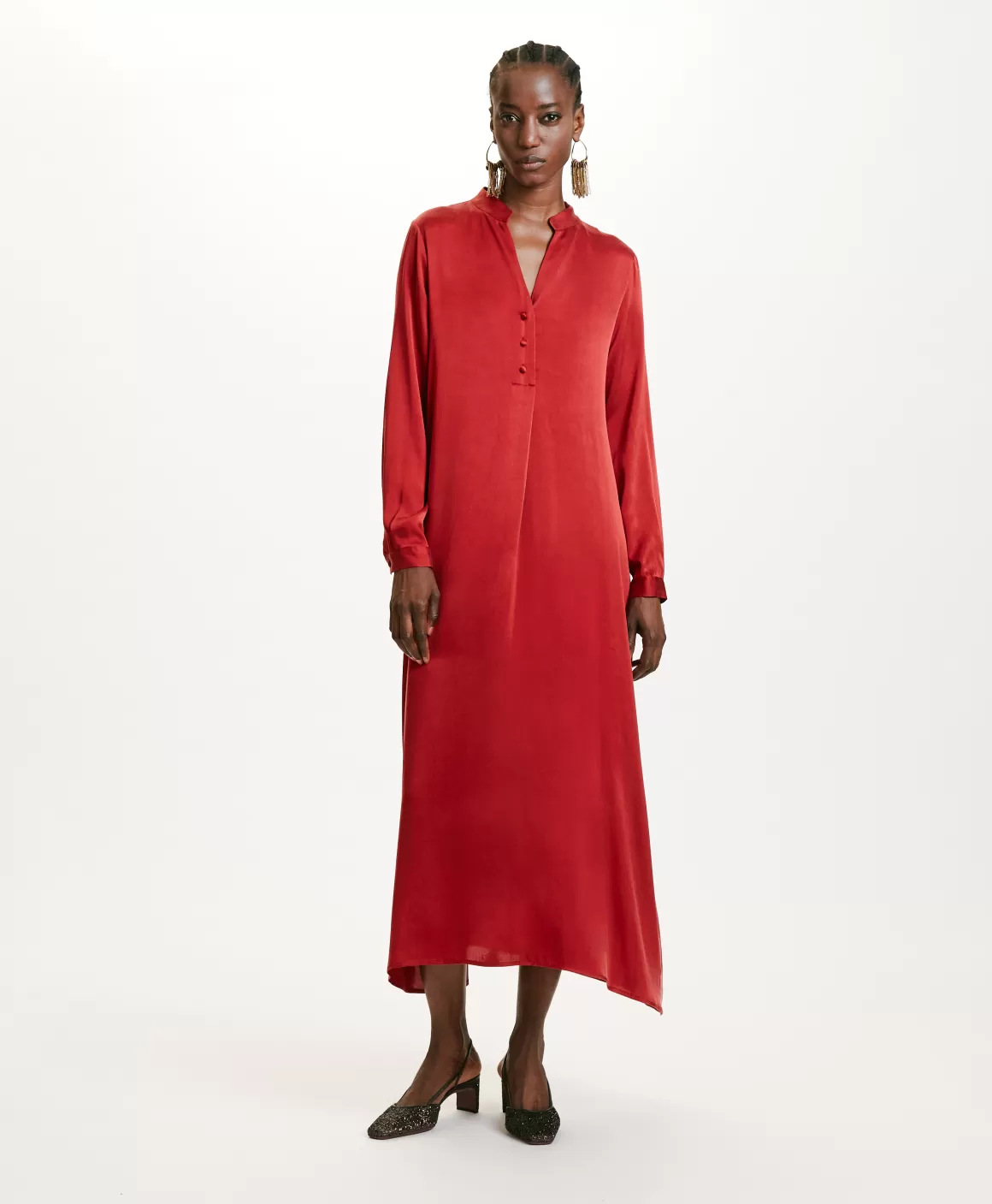 ROBE ATENA EN SOIE SANDWASHED UNIE - ROUGE CARMIN*Momoni Best