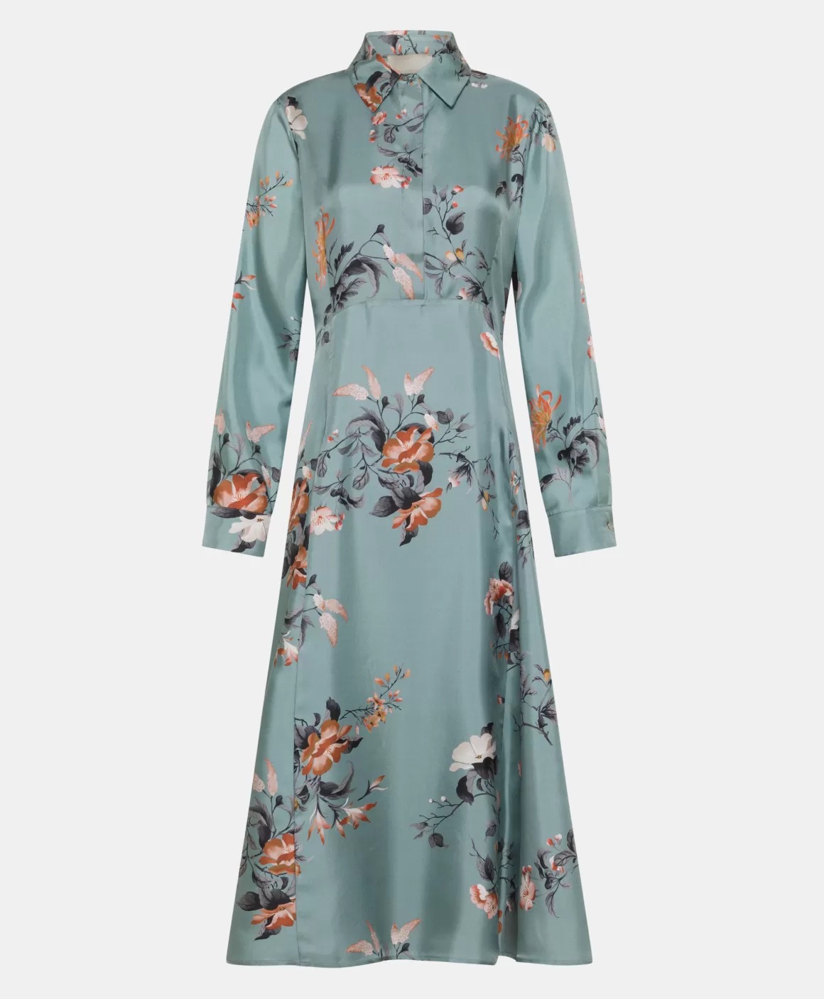 ROBE CHIBA EN SERGÉ DE SOIE IMPRIMÉ - BLEU CLAIR/TABAC*Momoni Outlet