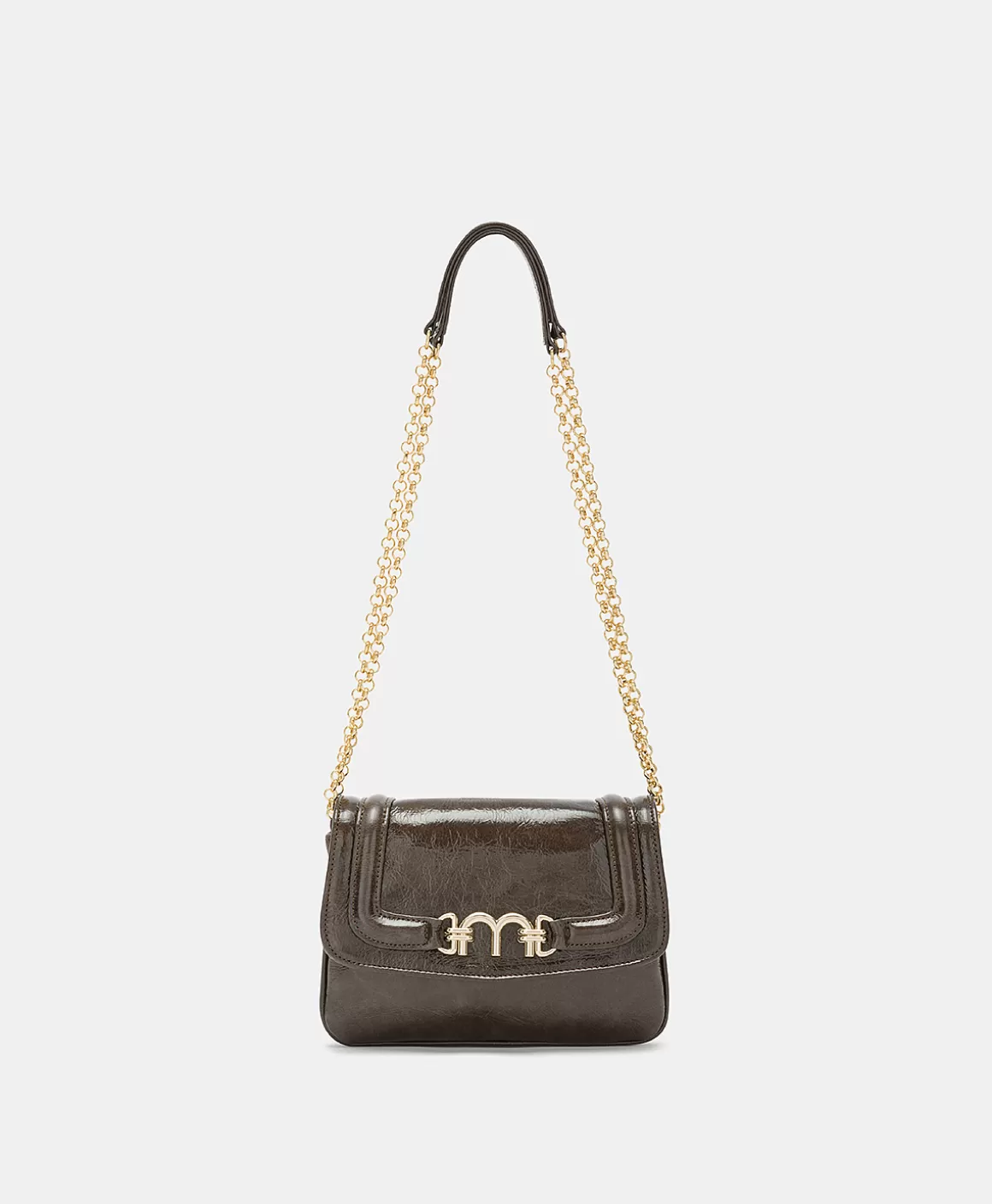 SAC MIMI' FLORE EN CUIR NAPLAK - BRUN FONCÉ*Momoni Discount