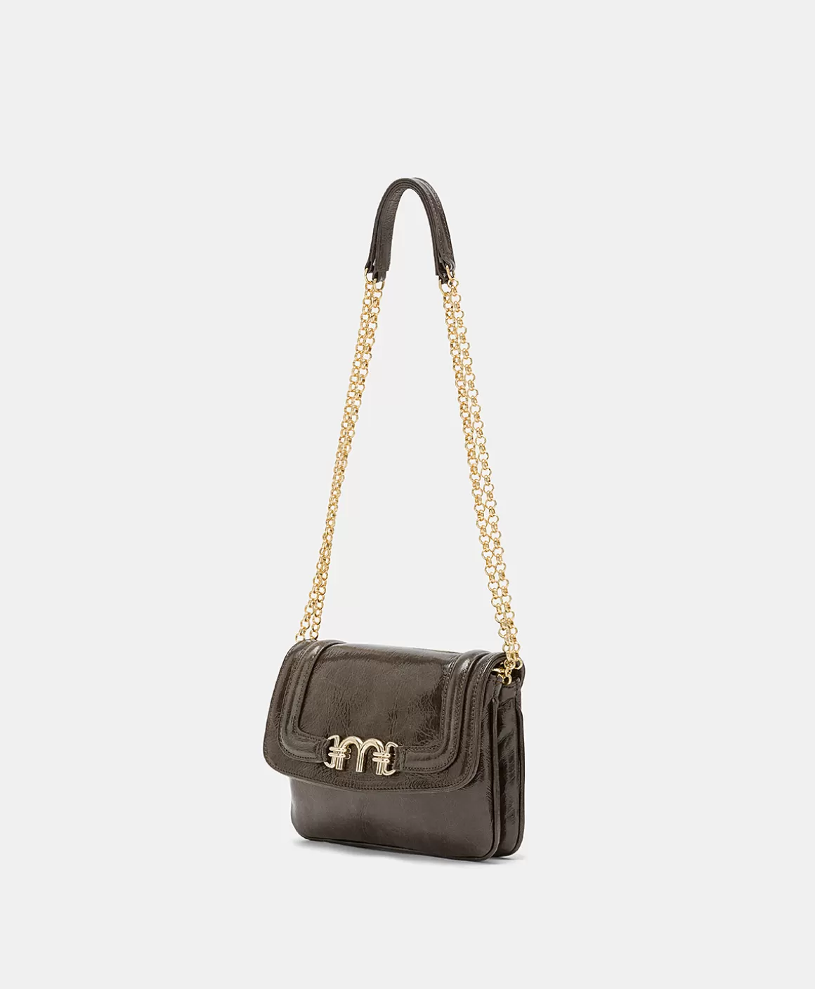 SAC MIMI' FLORE EN CUIR NAPLAK - BRUN FONCÉ*Momoni Discount