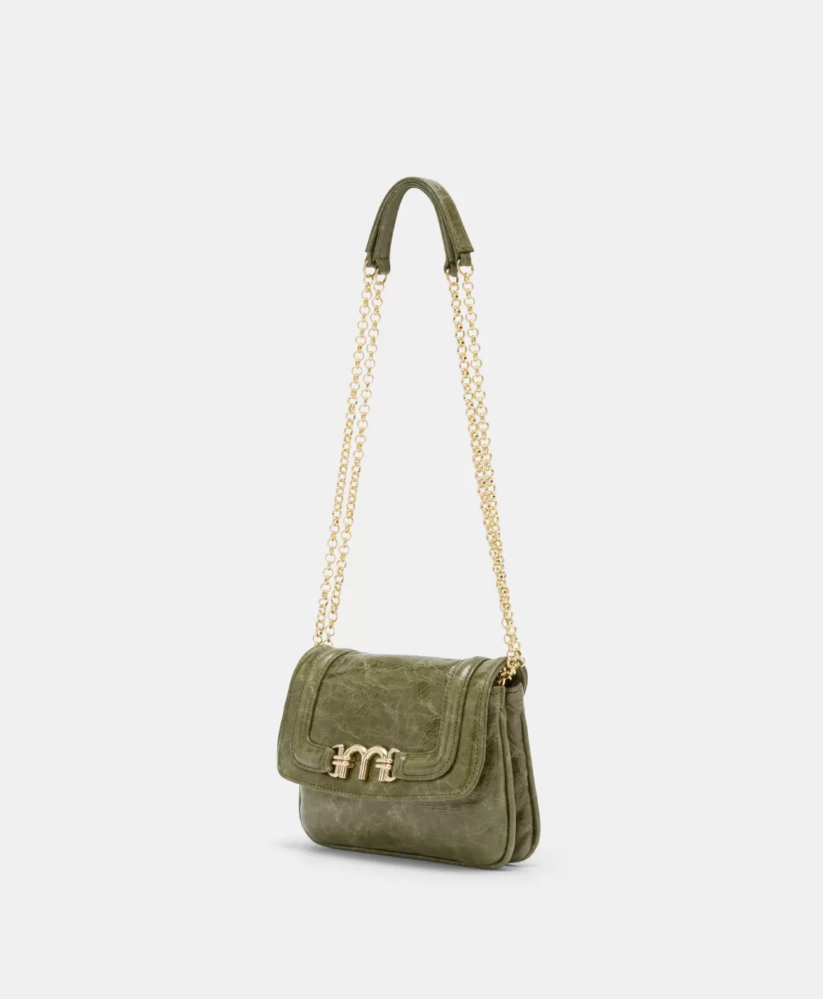 SAC MIMI' FLORE EN CUIR NAPLAK - VERT OLIVE*Momoni New