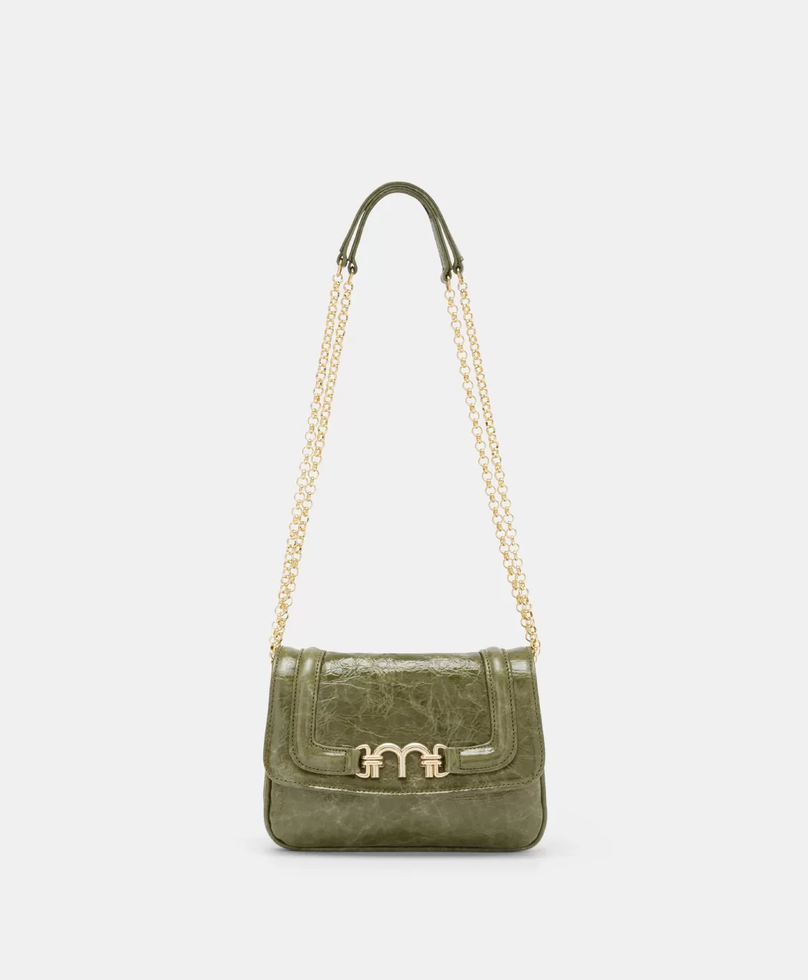 SAC MIMI' FLORE EN CUIR NAPLAK - VERT OLIVE*Momoni New
