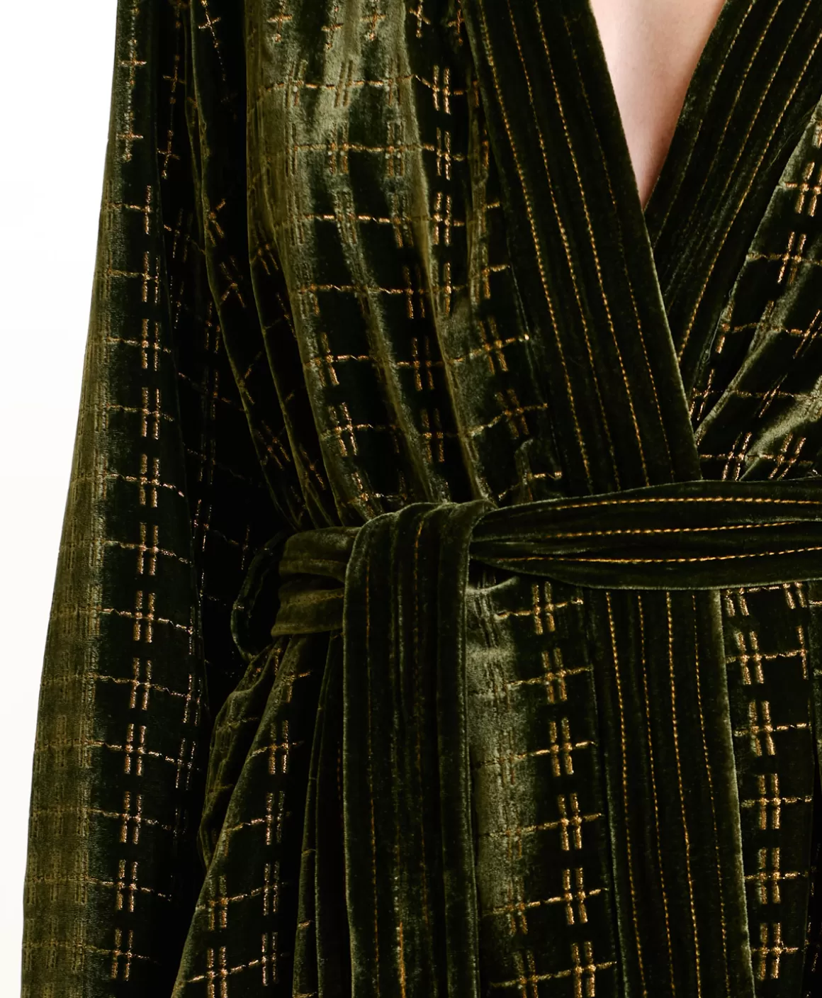 VESTE EUGENIE EN VELOURS MÉLANGE DE SOIE BRODÉ - VERT MATCHA*Momoni Sale