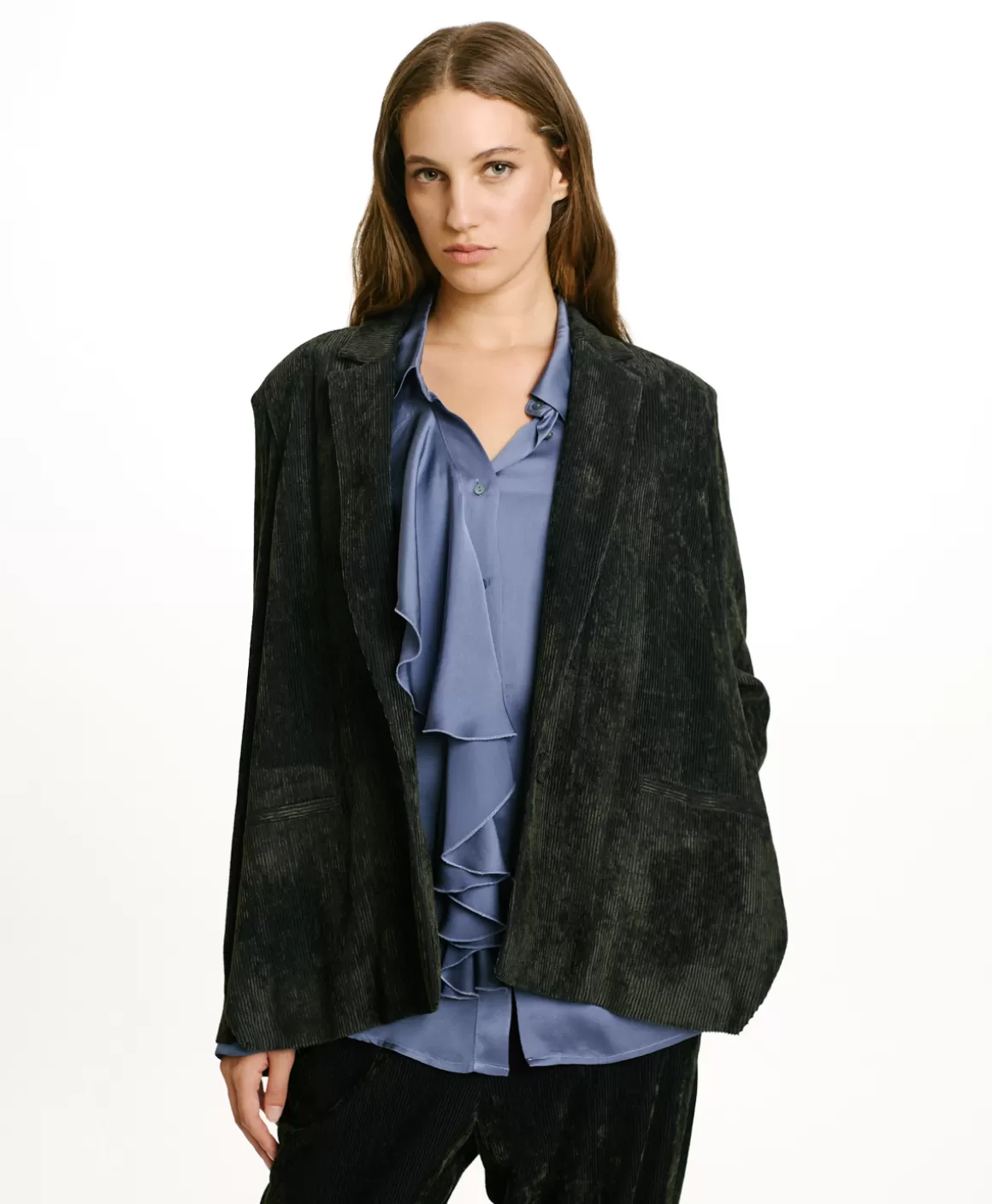 VESTE HINATA EN VELOURS STRETCH BICOLORE - GRIS CHARBON*Momoni Fashion