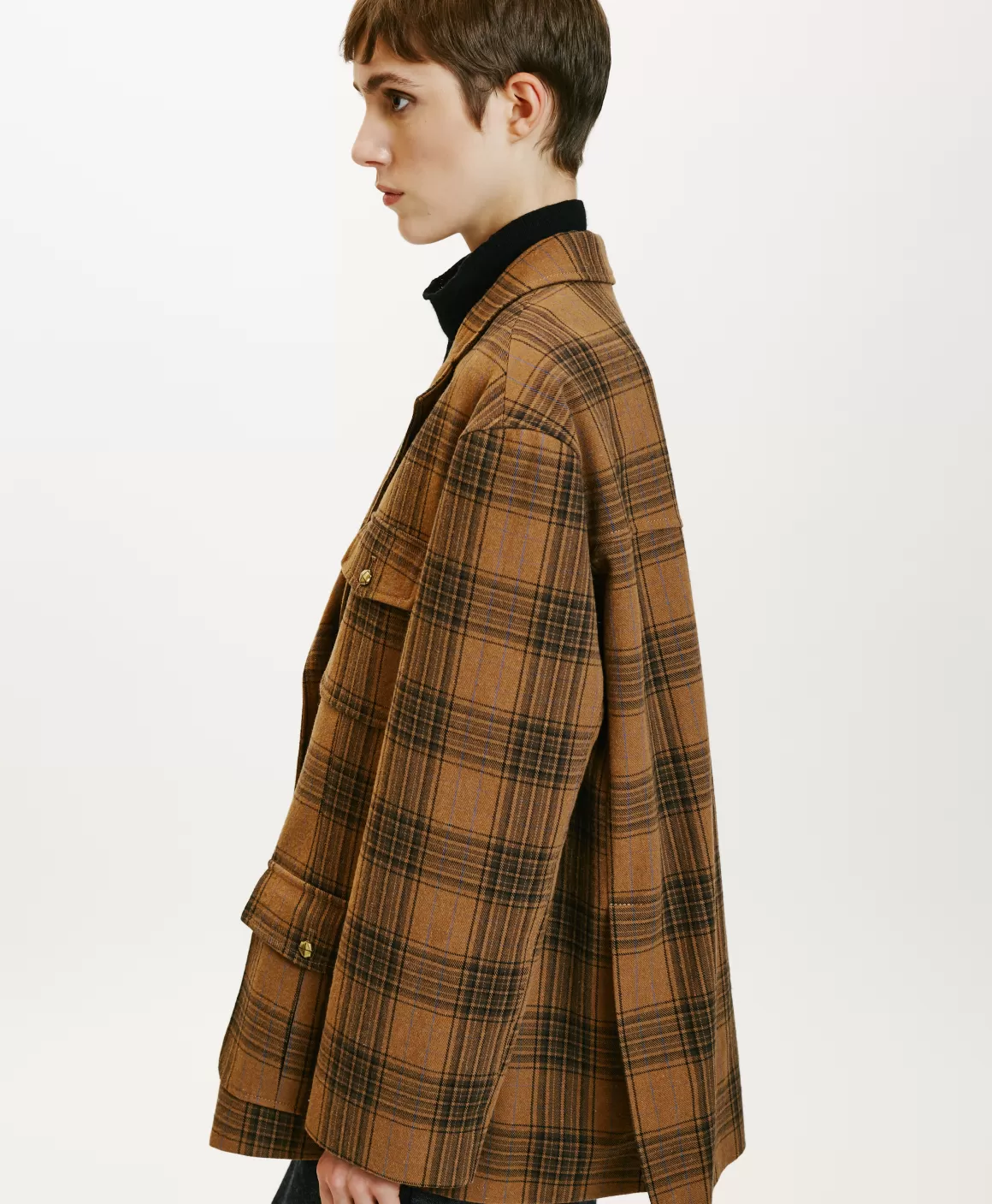 VESTE SHIOMI EN TOILE COTON LAINE CARREAUX - MULTICOLORE CACAO*Momoni Store
